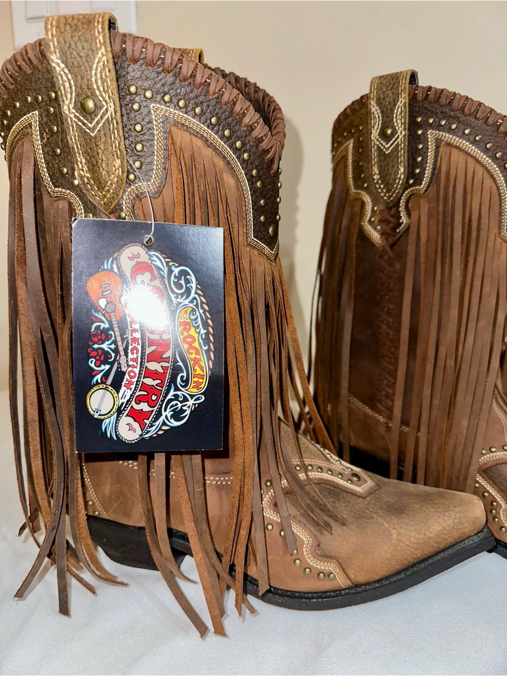 Rockin Country Collection Leather Cowgirl Boots Fringe Style RC4900 Size 9.5M